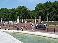 Gates and a water in front of the Buckingham Palace